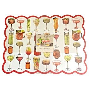 Colordrift Drinks Placemats Vinyl Foam Back Martini Beach Summer 13x18 Set of 6